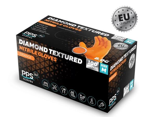 PPS Diamond Grip – 8.0G ORA S Orange Diamond Textured Nitrile Gloves 